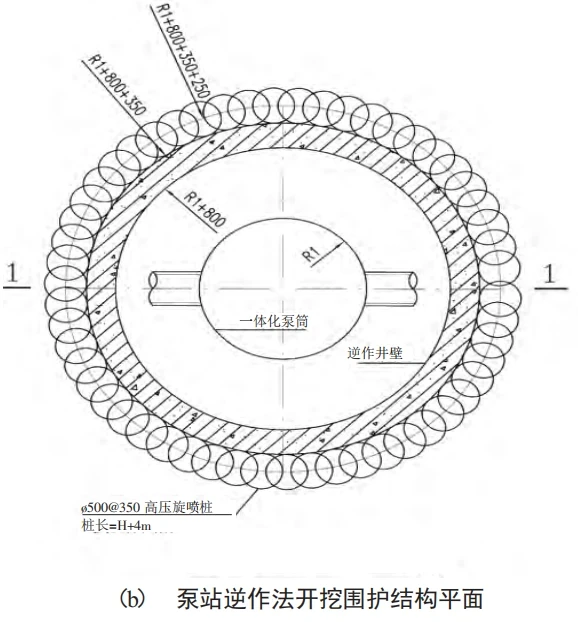 一体化泵站逆作法开挖围护平面图